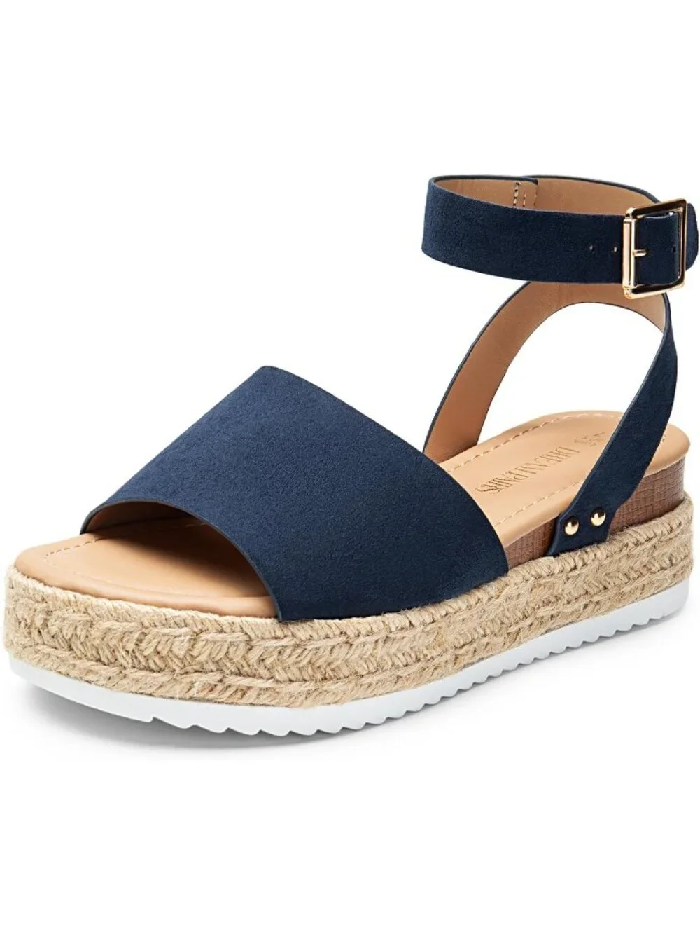 Womens Navy Blue Comfortable Platform Espadrilles Ankle Strap Wedge Sandal Shoes